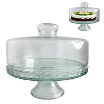 Boleira de vidro prato para bolo com tampa e pé pedestal