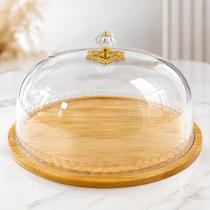 Boleira Decorativa com Tampa Transparente e Base de Bambu Porta Bolo Torta Doces e Sobremesas Boleira Decorativa com Tampa Transparente e Base de Bambu Porta Bolo Torta Doces e Sobremesas