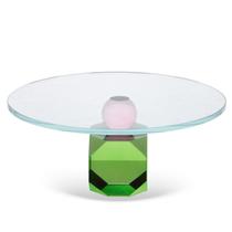 Boleira em Vidro c/Base Cristal Facetada Verde/Rosa 30x15cm Boleira em Vidro c/Base Cristal Facetada Verde/Rosa 30x15cm