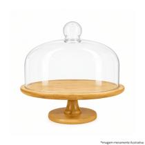 Boleira Glass Elegance com Cúpula de Vidro e Base em Bambu