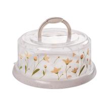 Boleira Plasutil Com Tampa Fechamento Rosca e Alça Para Transporte Decorada Flor Porta Bolo Café Da Manhã Gira e Trava