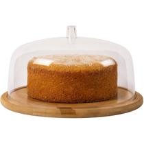 Boleira Porta Bolo Cupcake Torta Base Bambu 27,5cm Tampa Acrilico Resistente