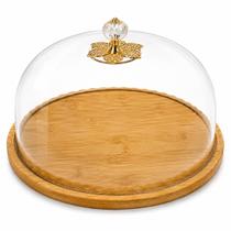 Boleira Porta Bolo de Bambu 27cm com Tampa Acrílica Transparente, Puxador Cristal e Detalhe Dourado para Bolos, Tortas e Pudins Boleira Porta Bolo de Bambu 27cm com Tampa Acrílica Transparente, Puxador Cristal e Detalhe Dourado para Bolos, Tortas e Pudins