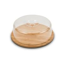 Boleira Porta Bolo De Bambu Com Tampa De Acrílico