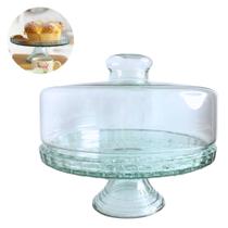 Boleira porta bolo de vidro com tampa e pé pedestal