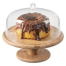 Boleira Porta Bolo Torta Bambu Com Pé Tampa Cúpula 27,5cm Ou Boleira Porta Bolo Torta Bambu Com Pé Tampa Cúpula 27,5cm Ou