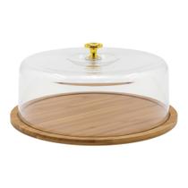 Boleira Porta Bolo Torta Base Bambu Tampa Acrílico Pegador Boleira Porta Bolo Torta Base Bambu Tampa Acrílico Pegador