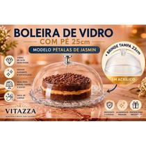 Boleira Porta Bolo Vidro Pétala De Jasmin 25cm Vitazza + Brinde Tampa Cúpula 23cm Acrílico