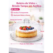 Boleira Porta Bolo Vidro Vitazza 28cm + Brinde Tampa Cúpula Acrilico 23cm Transparente Boleira Porta Bolo Vidro Vitazza 28cm + Brinde Tampa Cúpula Acrilico 23cm Transparente