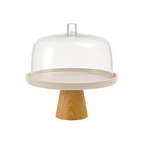Boleira Porta Bolos com Cúpula e Pé 25x22cm Bege Lume Ou Mesa Posta Doces Tortas