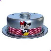 Boleira Porta Bolos N20 Decorada com Mickey e Minnie da Disney - Feita de Metal Resistente e Brilhante - 27cm - Disponível em Vermelho, Rosa Claro, Rosa Escuro, Branco, Preto - Perfeita para Exibir seus Bolos na Mesa da Cozinha com Estilo