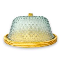 Boleira Porta Pães Artesanal Madeira e Vidro Boho Chic 33cm Boleira Porta Pães Artesanal Madeira e Vidro Boho Chic 33cm