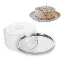 Boleira Redonda 24cm inox Multiuso 4x1 Bolo Doce Pão Torta Com Tampa Cristal Receita Fresca