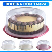 Boleira Redonda com Tampa e Trava Plástico 33cm Para Bolo, Doce, Sobremesa, Decoração