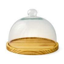 Boleira Redonda de Madeira e Vidro 30cm Rústica Porta Bolo