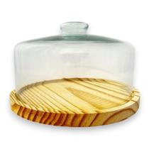 Boleira Rústica Madeira Tampa Vidro Minimalista Doces 27cm