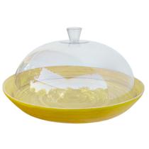 Boleira Saladeira Prato de Bambu Com Tampa de Acrílico