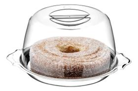 Boleira Travessa De Bolo Inox Com Tampa Acrílica 25cm Luxo - Inox
