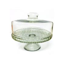 Boleira Vidro Prato Para Bolo com Pedestal Base Decorada Colonial Grande 28cm - Mistral