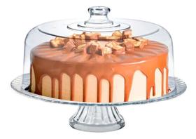 Boleira Viena Com Pé E Tampa Transparente Em Vidro 32cm Boleira Viena Com Pé E Tampa Transparente Em Vidro 32cm