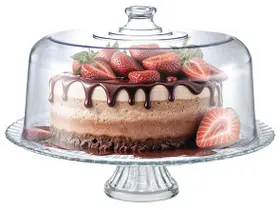 Boleira Viena Com Pé E Tampa Transparente Em Vidro 32cm