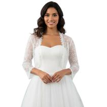 Bolero Branco de Renda para Noiva Manga Transparente Festa Bolero Branco de Renda para Noiva Manga Transparente Festa