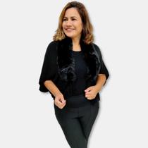 Bolero Casaco Quentinho Tipo Tricot Pelinhos Liso Plus Size