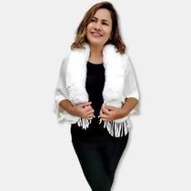 Bolero Casaco Quentinho Tipo Tricot Pelinhos Liso Plus Size