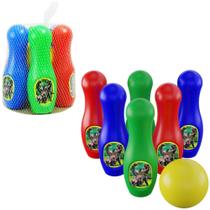 Boliche dinossauros com 6 pinos 21cm + bola 9cm de ø