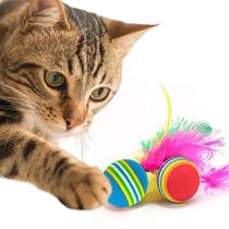 Bolinha com Penas Brinquedo Interativo para Gatos com Pena Colorida Antiestrese Macio Atóxico