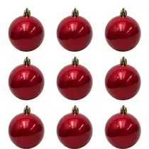 Bolinha de Natal Lisa Perolada c/ 9 Peças 6cm- Vermelho- Chibrali VERMELHO