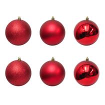 Bolinha de Natal Mix de Modelos c/ 6 Peças 10cm- Vermelho- Chibrali