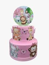 Bolo fake cenográfico safari rosa