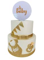 Bolo fake chá bebê dourado Bolo fake chá bebê dourado