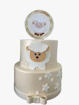 Bolo fake chá bebê ovelhinha bege