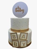 Bolo fake chá de bebê dourado Bolo fake chá de bebê dourado