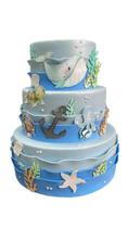 Bolo fake fundo do mar aquarela 3 andares Bolo fake fundo do mar aquarela 3 andares