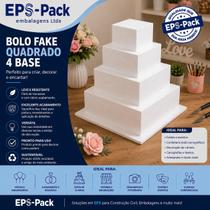 Bolo Fake Isopor Kit 4 Bases Quadradas 20 25 30 e 35x10cm 2F EPS-Pack Bolo Fake Isopor Kit 4 Bases Quadradas 20 25 30 e 35x10cm 2F EPS-Pack