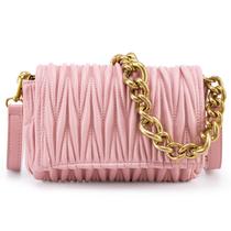 Bolsa acolchoada feminina moderna rosa claro com alça de corrente