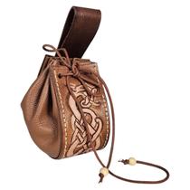 Bolsa Algibeira Medieval Couro Marrom Entalhe Dragão