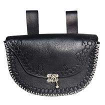 Bolsa Algibeira Pouch Runas Preta Couro Legítimo Viking