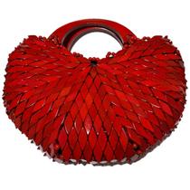 Bolsa Artesanal Losango Madeira, Meia Lua, Corte V, 26cm