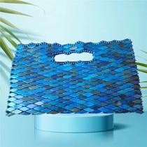 Bolsa Artesanal Madeira Retangular Azul Alça Embutida