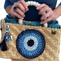 Bolsa Bag Luxo Olho Grego Palha Natural Bordada a Mão