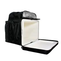 Bolsa Bag Mochila Motoboy em Nylon espessura 600 com reforços laterais de couro e alças em Couro, Preto com Isopor