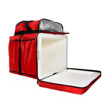 Bolsa Bag Mochila Motoboy em Nylon espessura 600 com reforços laterais de couro e alças em Couro, Vermelho com Isopor