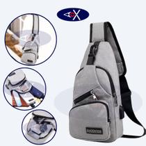 Bolsa Bag Transversal Masculina Com Entrada Usb Ombro Peito Mochilinha Anti Furto