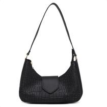 Bolsa baguete feminina meia lua croco de ombro pequena