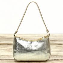 Bolsa Baguete Vintage Croco Metalizada Feminina de Ombro Lançamento