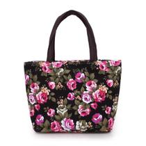 Bolsa Balde de Lona com Estampa Floral - Bolsa de Compras Durável para Mulheres